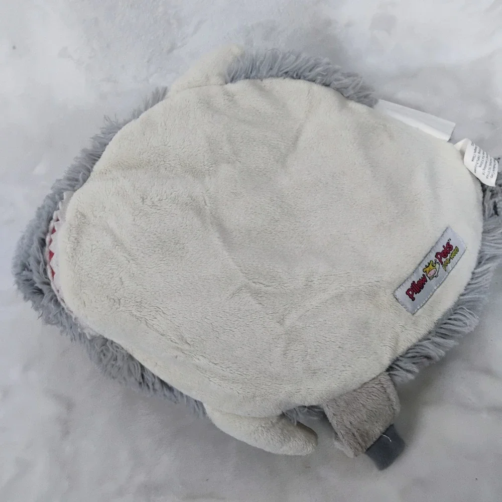 Pillow Pets Pee-Wees Great White Shark Plush Grey Shaggy Folding Stuffed Toy